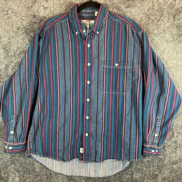 On the Brink Other - On the Brink Vintage Flannel Shirt Mens Large Striped Colorful Retro 90s Style